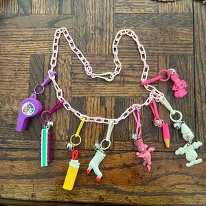 1980s Vintage Bell Charm Necklace with Pink Chain